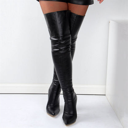 xakxx- Black Casual Patchwork Solid Color Pointed Keep Warm Comfortable Shoes (Heel Height 4.33in)