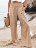 xakxx Simple Casual Solid Color Ramie Cotton Wide Legs Pants