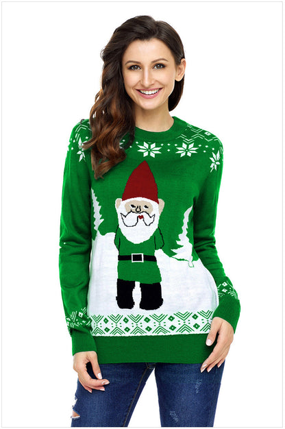 xakxx Cute Christmas Elk Sequins Glasses Gray Knitting Sweater