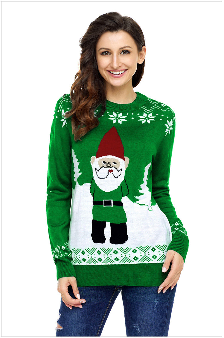 xakxx Cute Christmas Elk Sequins Glasses Gray Knitting Sweater