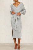 Xakxx V Neck Backless Sweater Dress(5 Colors)