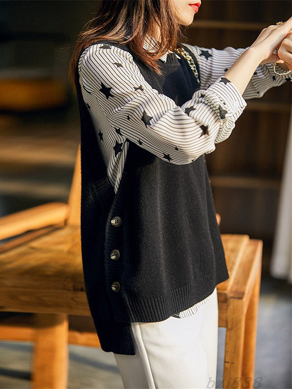 xakxx Casual Sleeveless Loose Solid Color Round-Neck Knitting Vest Outerwear