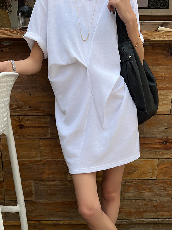 xakxx Irregularity Loose Solid Color Round-Neck Mini Dresses