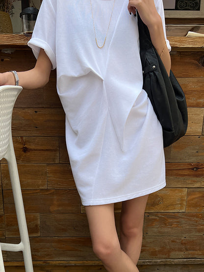 xakxx Irregularity Loose Solid Color Round-Neck Mini Dresses