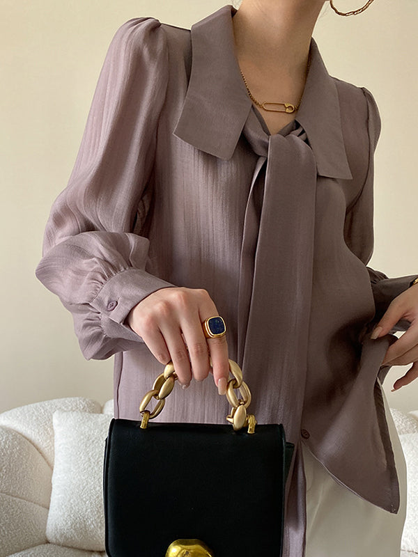 xakxx Urban Loose Long Sleeves Solid Color Lapel Collar Blouses