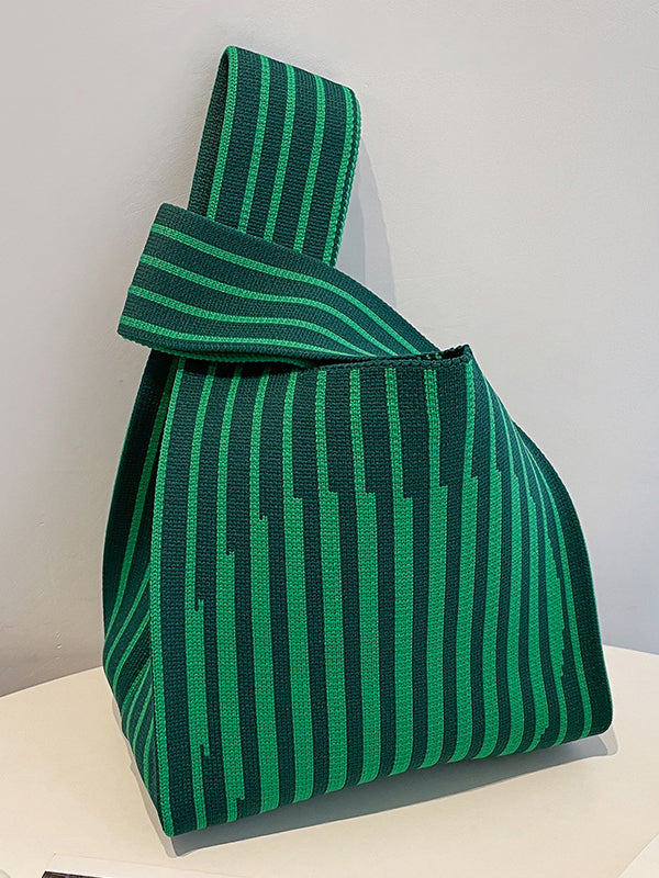 xakxx Contrast Color Striped Woven Bags Woven Handbag