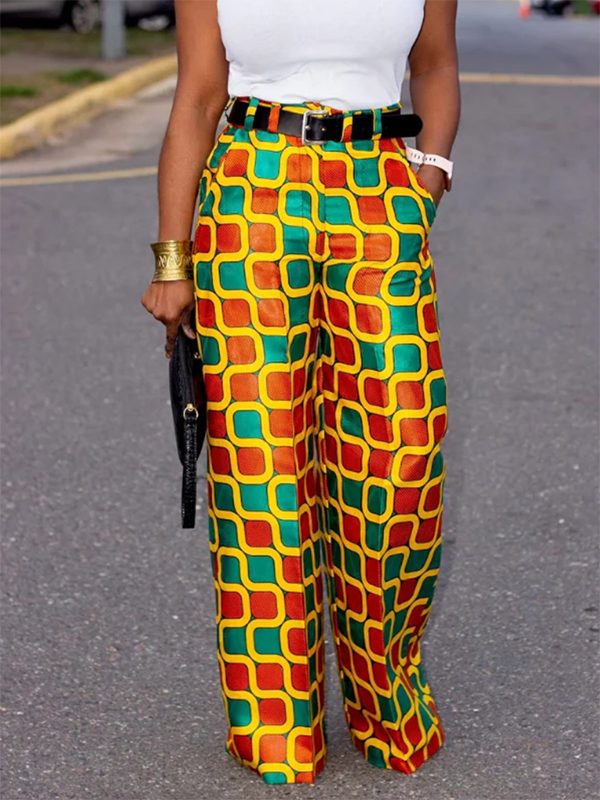 xakxx Loose Contrast Color Geometric Printed Casual Pants Bottoms
