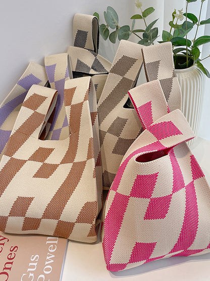 xakxx Contrast Color Letter Print Woven Bags Handbag