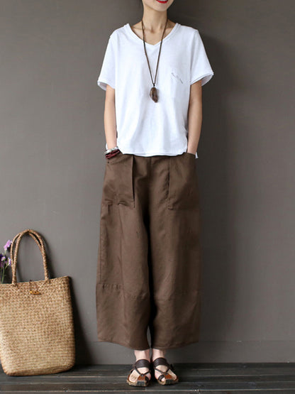 xakxx Simple 4 Colors Loose Linen Wide Leg Pants