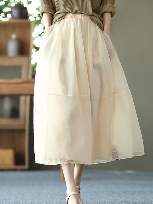 xakxx Simple Loose Solid Color Split-Joint Bubble Skirt