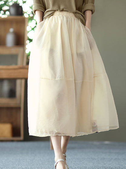 xakxx Simple Loose Solid Color Split-Joint Bubble Skirt