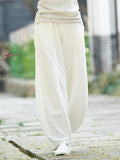 xakxx Beige&White Ramie Cotton Casual Linen Bloomers Pants