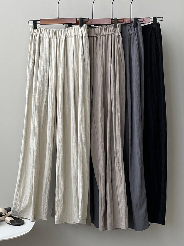 xakxx High Waisted Wide Leg Elasticity Pleated Solid Color Casual Pants Bottoms Trousers