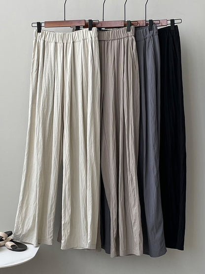 xakxx High Waisted Wide Leg Elasticity Pleated Solid Color Casual Pants Bottoms Trousers