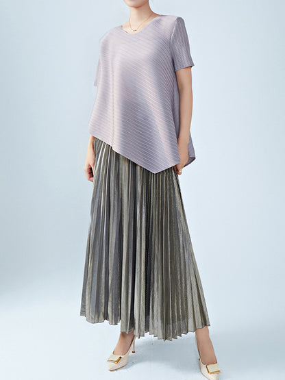 xakxx Loose Metallic Pleated Skirts Bottoms