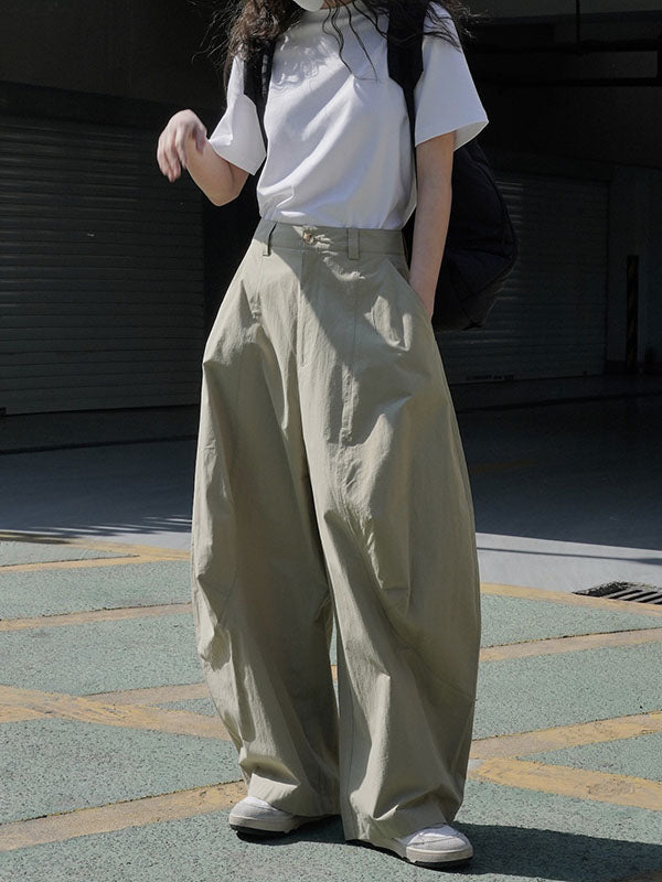 xakxx Loose Wide Leg Solid Color Split-Joint Casual Pants Bottoms Trousers