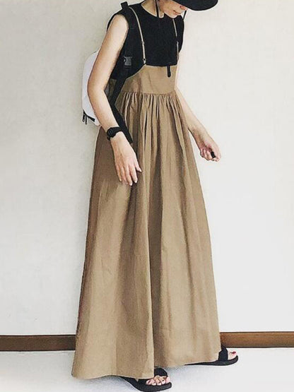 xakxx Original Solid Color Pleats Suspender Dress