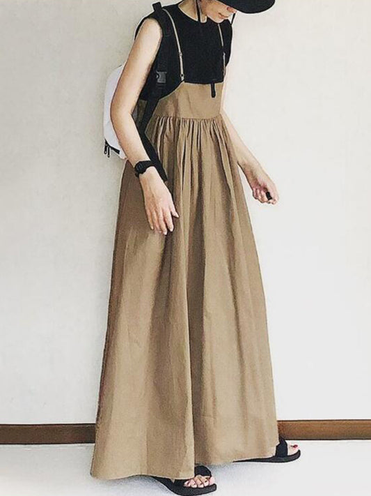 xakxx Original Solid Color Pleats Suspender Dress