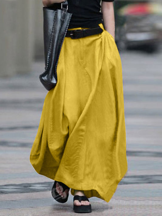 xakxx Vintage Solid Color Side Pocket Zipper A-Line Skirt