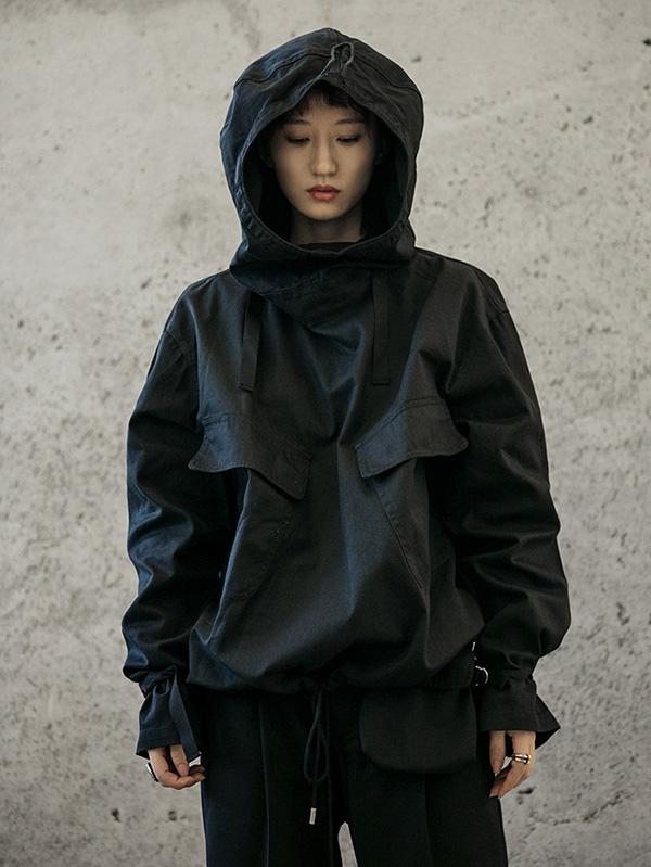 xakxx Loose Solid Drawstring Space Style Hoodie Sweatshirt