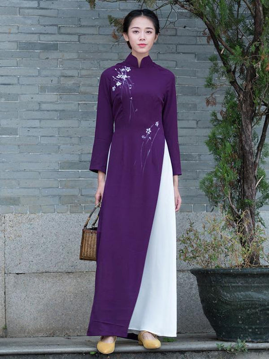 xakxx Purple Split-side Long Cheongsam Ao Dai