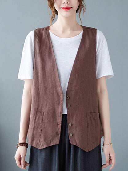 xakxx Simple Loose V-Neck Solid Color Vest