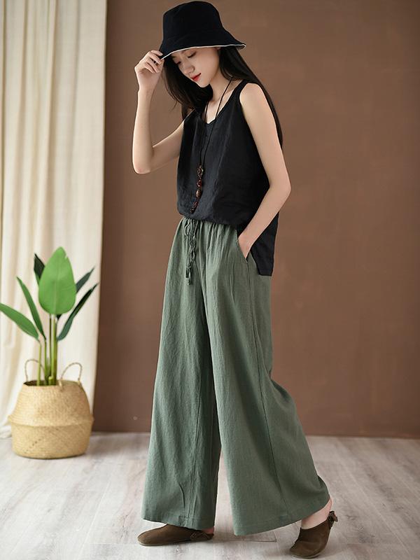 xakxx Vintage Linen Wide Leg Ramie Pants