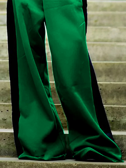 xakxx Loose Wide Leg Contrast Color Casual Pants Bottoms