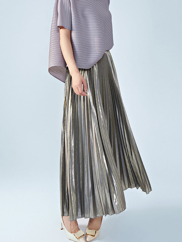 xakxx Loose Metallic Pleated Skirts Bottoms