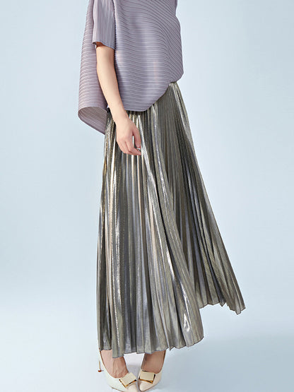 xakxx Loose Metallic Pleated Skirts Bottoms