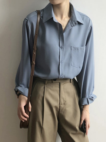 xakxx Urban Solid Color Lapel Long Sleeves Blouse