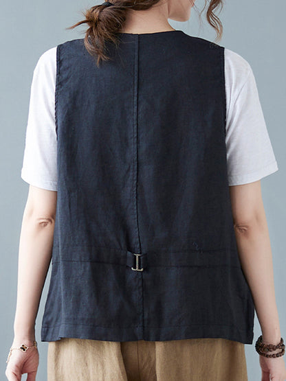 xakxx Simple Loose V-Neck Solid Color Vest