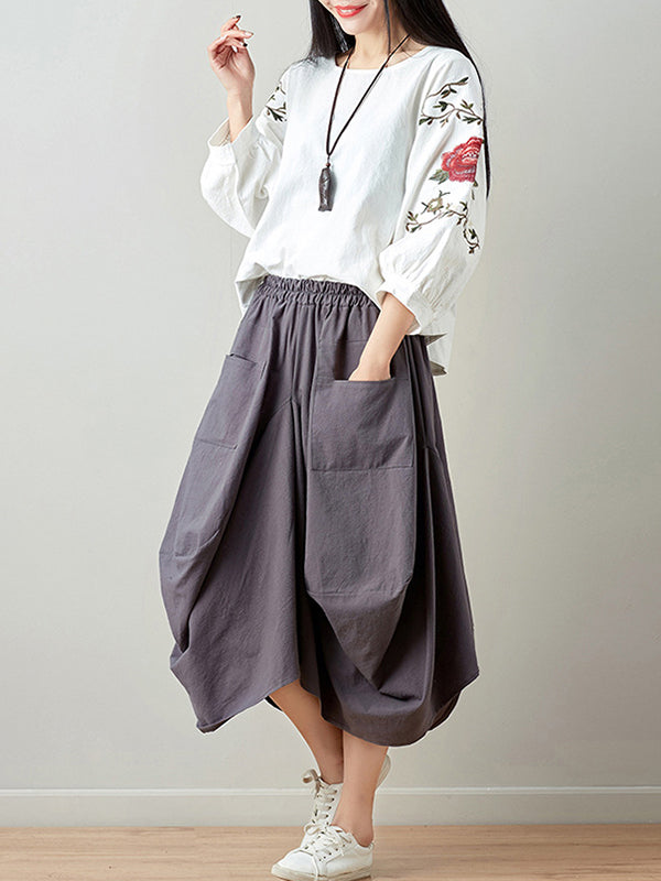 xakxx Artistic Retro Ramie Cotton 6 Colors Loose Irregular Elasticity Skirt