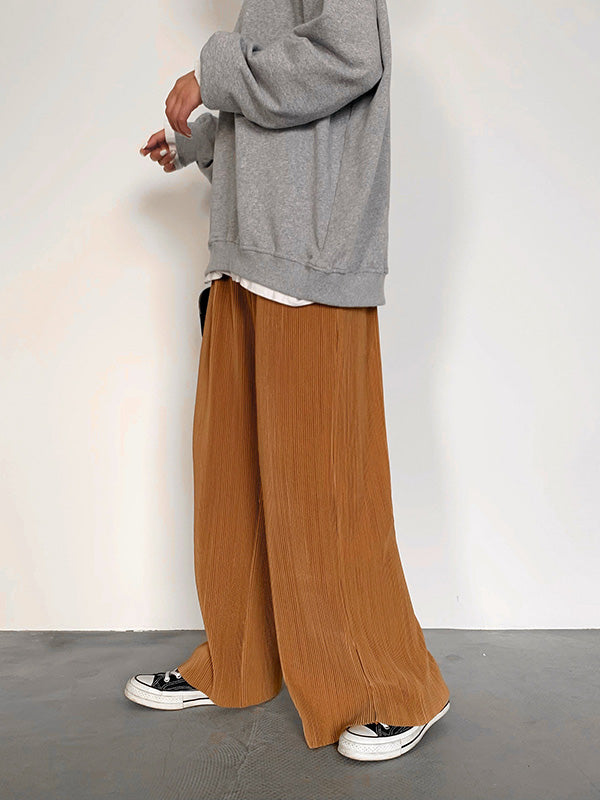 xakxx Casual Solid Color Pleats Capri-Pants Bottoms
