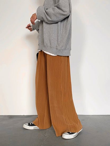 xakxx Casual Solid Color Pleats Capri-Pants Bottoms