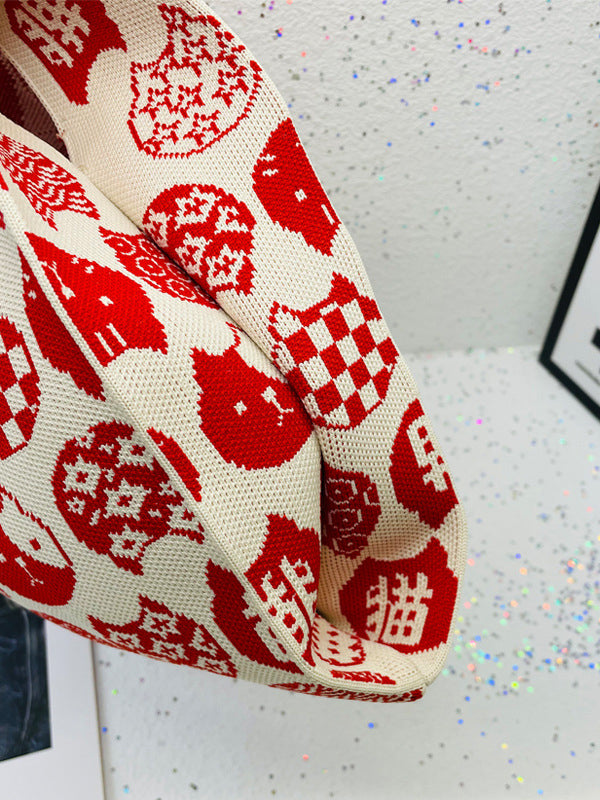 xakxx Cartoon Printed Cute Bags Woven Handbag