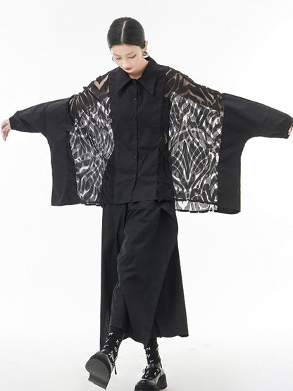xakxx Urban See-Through Lace Split-Joint Lapel Blouse