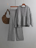 xakxx Urban Loose Solid Color Hooded High-Low Sweater Tops & Wide Leg Pants Two Pieces Set