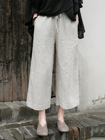 xakxx Simple Linen Column Elasticity Waist Pants