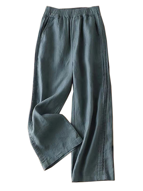 xakxx Ruffle Ramie Cotton Elasticity Loose Casual Wide-Leg Pants