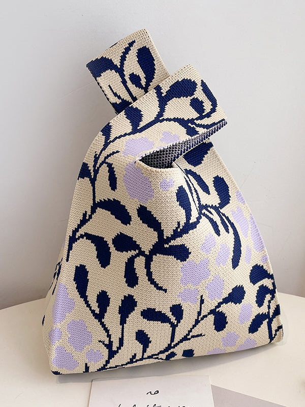 xakxx Contrast Color Floral Woven Bags Handbag
