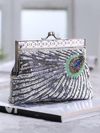 xakxx 4 Colors Urban Geometric Sequined Makeup Bag Handbag