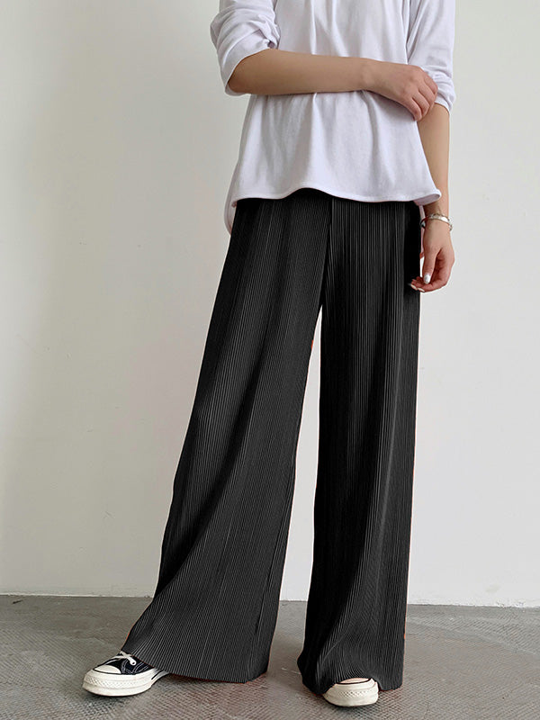 xakxx Casual Solid Color Pleats Capri-Pants Bottoms