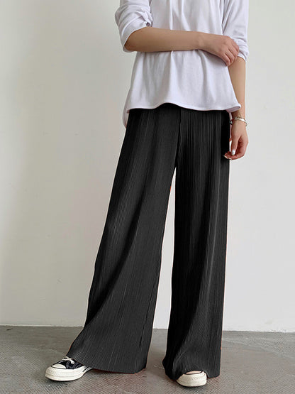 xakxx Casual Solid Color Pleats Capri-Pants Bottoms