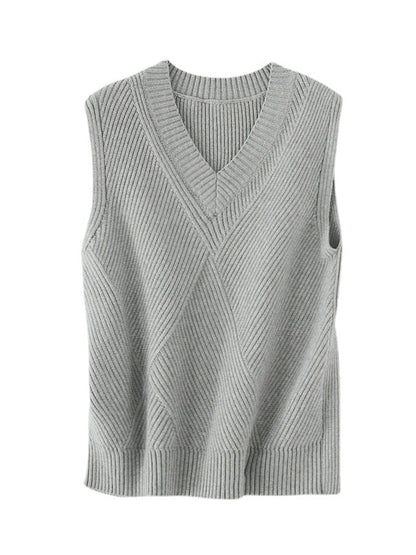 xakxx Casual Sleeveless Loose Solid Color V-Neck Vest Outerwear