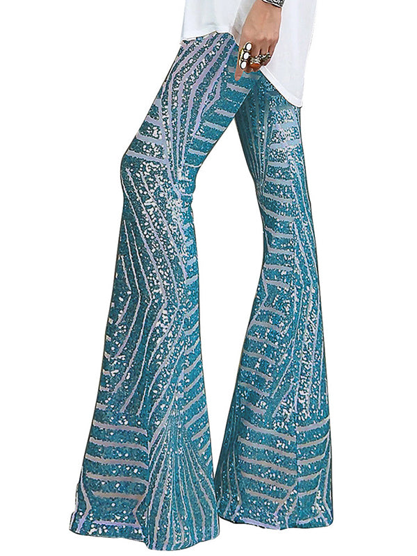 xakxx Flared Pants High Waisted Contrast Color Striped Sequined Pants