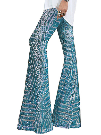 xakxx Flared Pants High Waisted Contrast Color Striped Sequined Pants