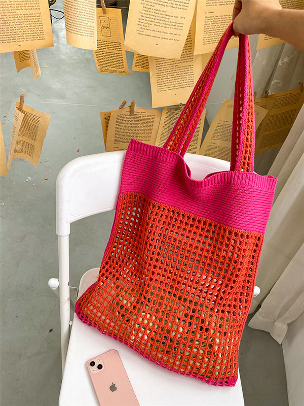 xakxx Beach Contrast Color Hollow Bags Accessories