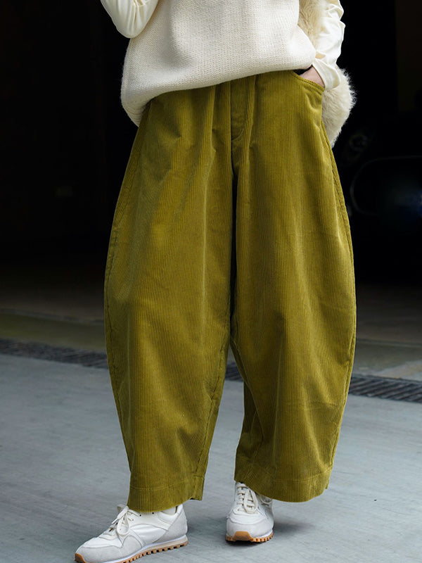 xakxx Vintage Corduroy Wide Leg Loose Solid Color Pants