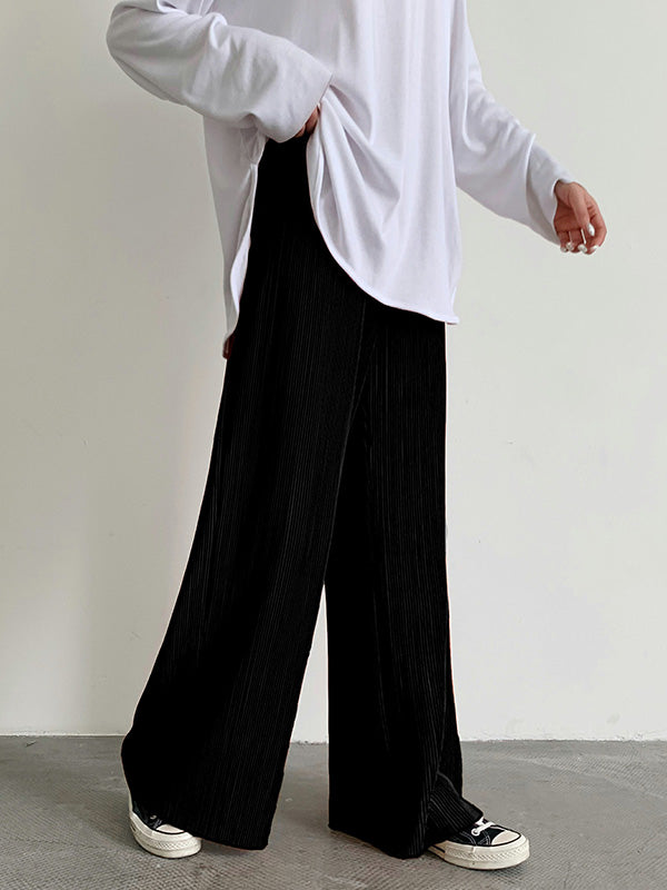 xakxx Casual Solid Color Pleats Capri-Pants Bottoms